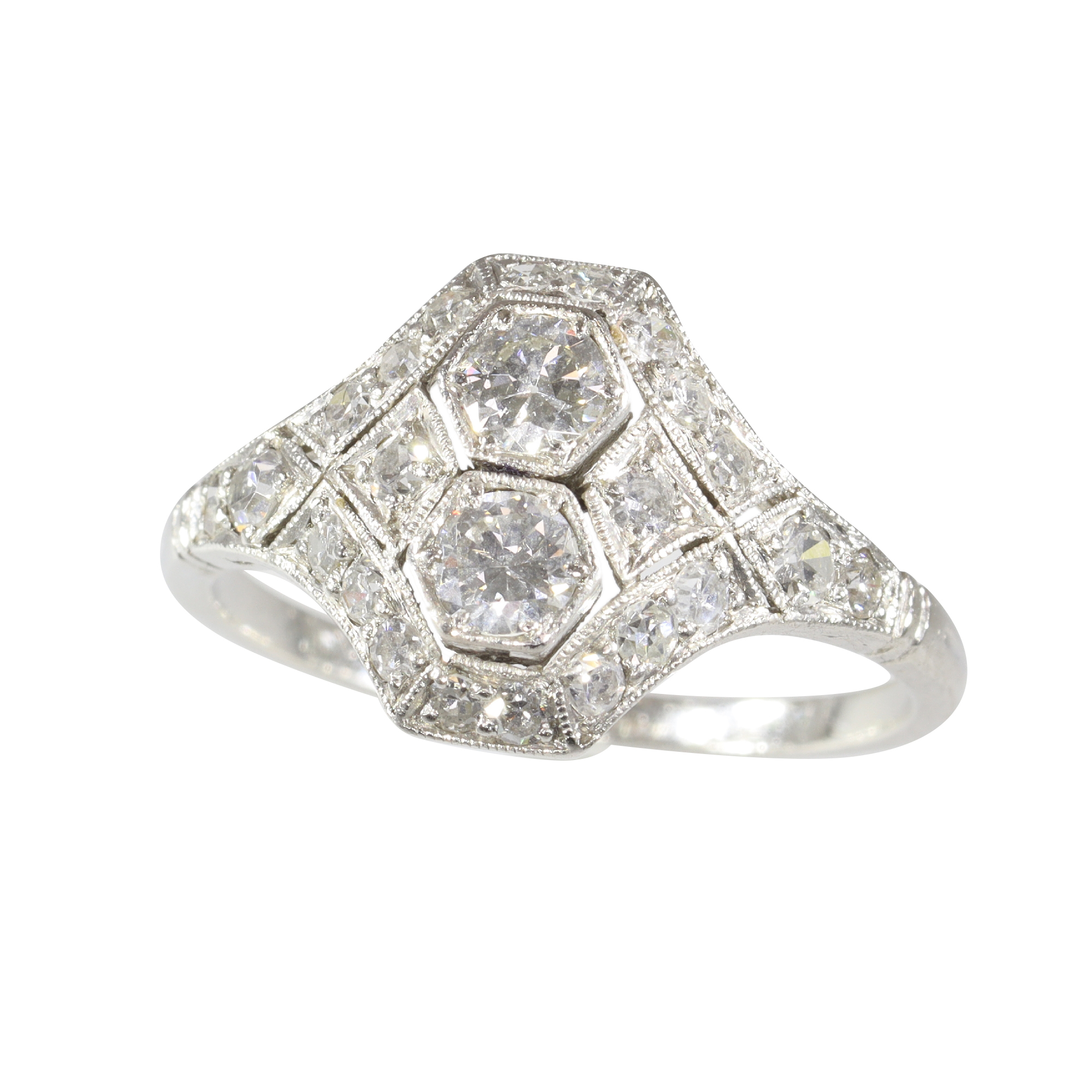 1930s Art Deco Diamond Ring  Geometric Elegance in Platinum
